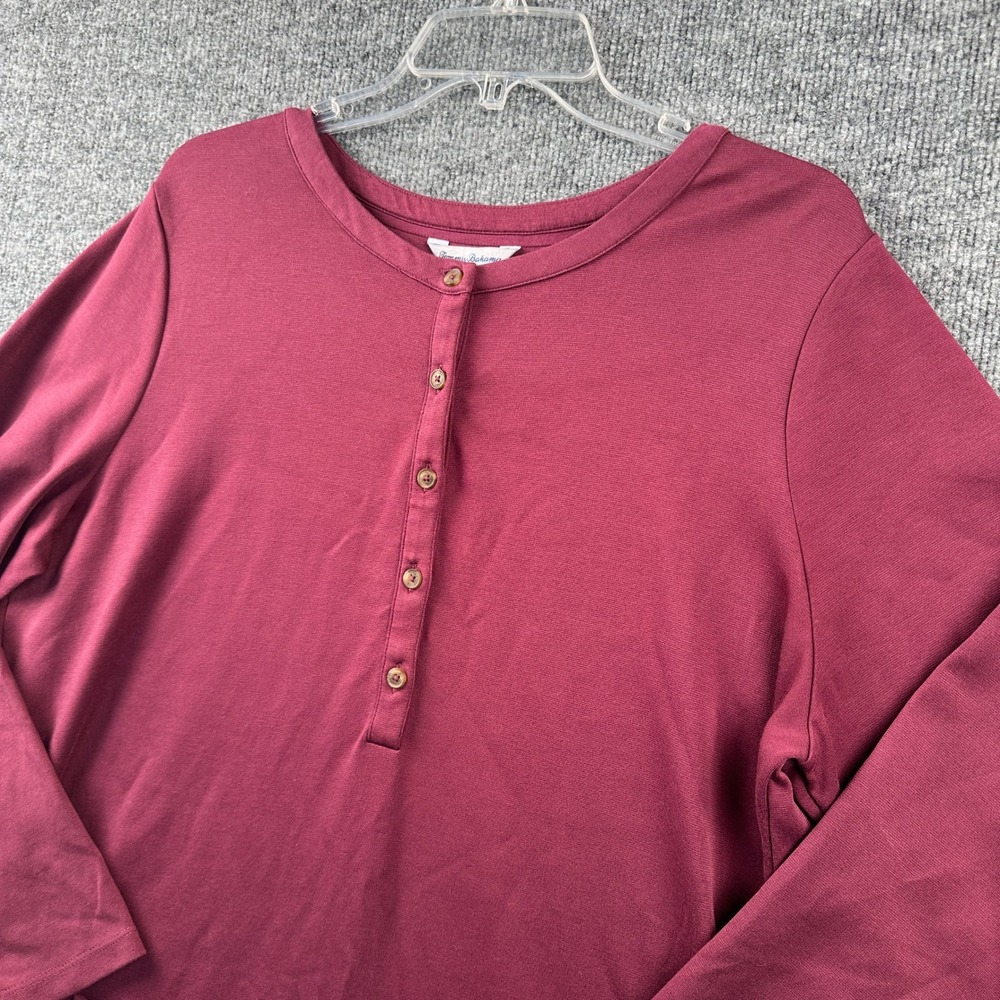 Tommy Bahama Womens XL Henley Dress Burgundy Cotton Blend Long Sleeve Pockets - Picture 3 of 10